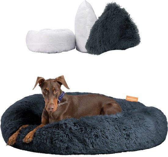 Happysnoots Hondenmand Donut - 100cm - Extra Groot Fluffy Hondenbed - Luxe Hondenmanden - Dog Bed - Wasbaar Hondenkussen - Grijs
