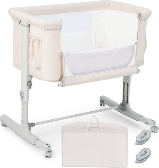 3-in-1 Baby Wiegje met 5-Standen Verstelbare Hoogte 10° Kanteling Draagbaar Wiegje voor Baby & Kind Beige/Grijs/Lichtgrijs