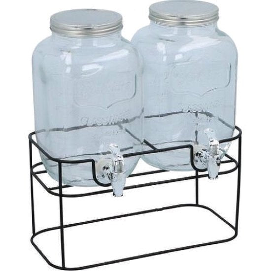 Merkloos Elegante dubbele drankdispenser 2x 4 liter Inclusief standaard 33x17x32cm