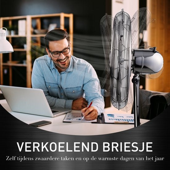Lifetime Air Statiefventilator - 230V - Hoogte 125-145 CM - Driepoot Statief - 3 Snelheden - Oscillerende Functie - Kantelbaar - Zilver