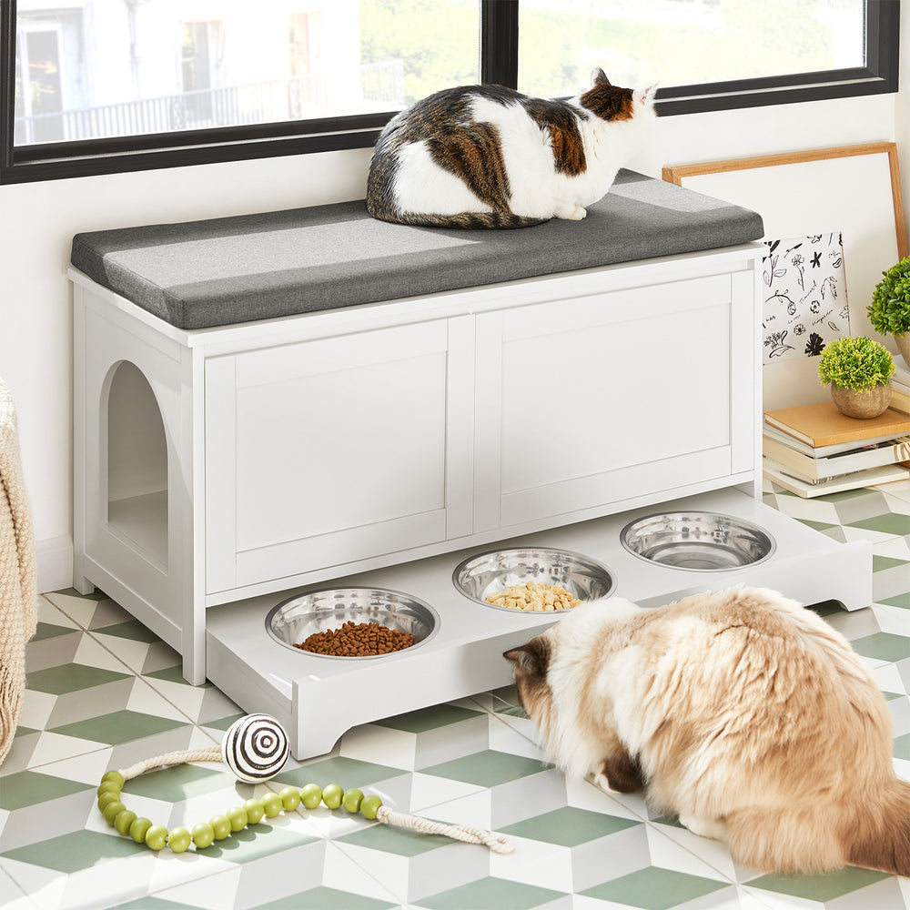 SoBuy FSR136-W Kattenhuis - Katten Bench - Kattenbak Kast - Kattenbakkast - Schoenenbank - Schoenenrek - Schoenenkruk - 90x36x44cm - Wit