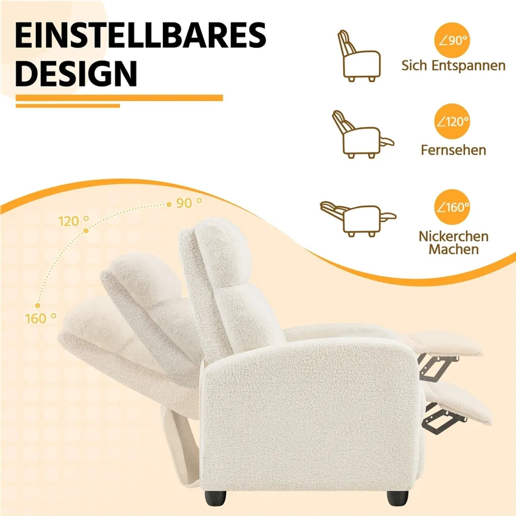 Yaheetech Relaxfauteuil - Verstelbare Rugleuning - Voetsteun - Bouclé - Crème