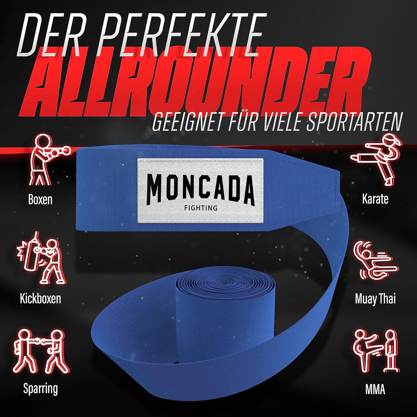 Moncada Fighting Boksbandage - 4m - Blauw