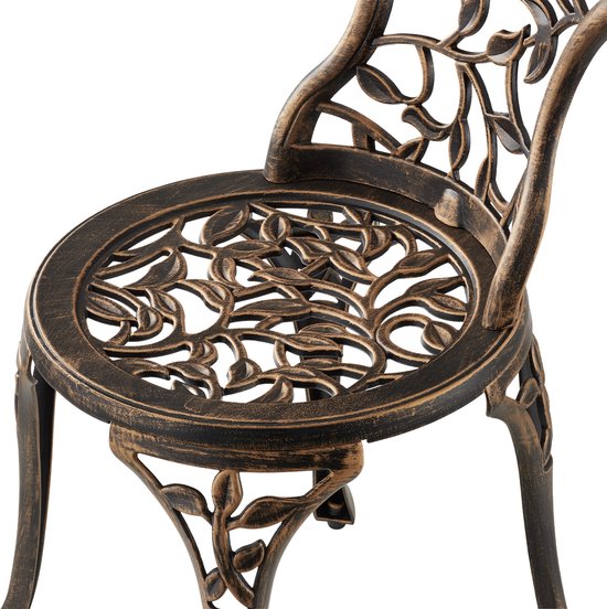tectake® 2-Persoons Bistroset - Vintage Bistrotafel met 2 Bistrostoeltjes - Aluminium Bistro Set voor Tuin, Terras of Balkon - Weerbestendig - Bronskleurig