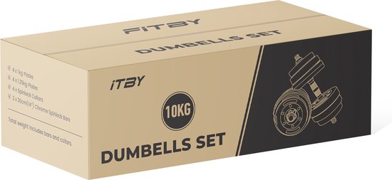 Fitby Dumbells 10 kg - Gewichten set - Verstelbare Dumbells - Fitness - Halterset - Dumbell Set
