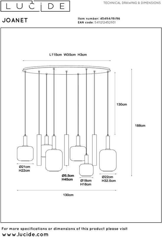 Lucide JOANET - Hanglamp - 2xE27 - Messing