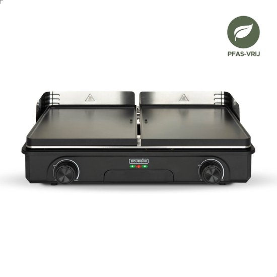 Bourgini Plancha Pure voor 8 personen – Keramische coating (PFAS-vrij) – Elektrisch – Gezond grillen - Bakplaat - Grillplaat - Keerbare bakplaat ribbel en vlak
