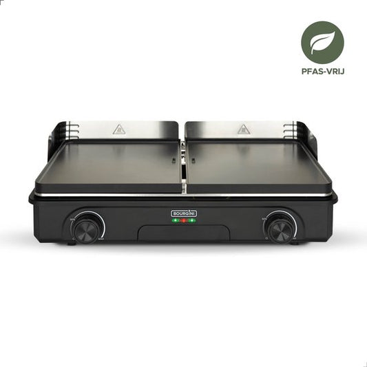 Bourgini Plancha Pure voor 8 personen – Keramische coating (PFAS-vrij) – Elektrisch – Gezond grillen - Bakplaat - Grillplaat - Keerbare bakplaat ribbel en vlak
