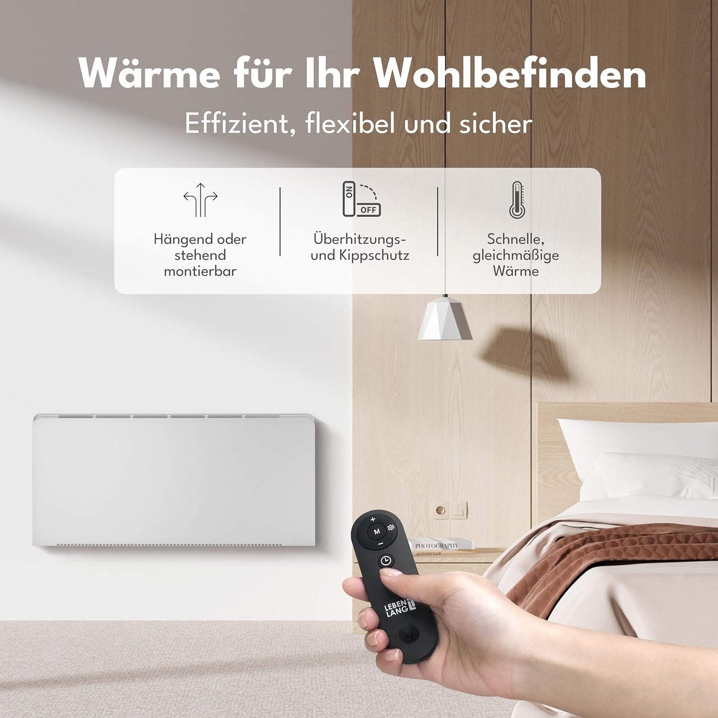 LEBENLANG Elektrische Verwarming - 2000W - Wifi en Appbesturing - Afstandsbedieninig - 88 x 5 x 49 cm - Wit