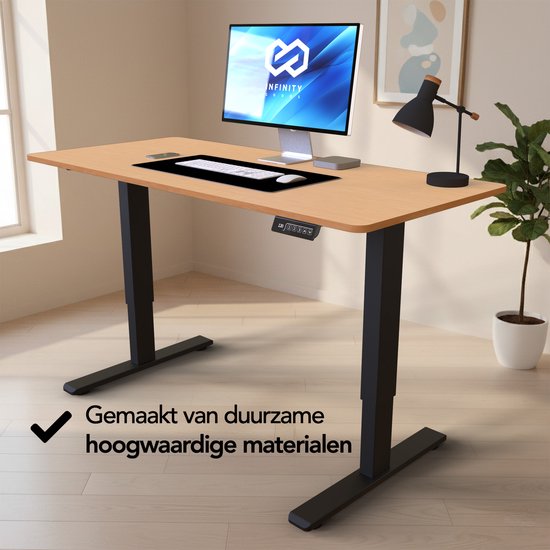 Infinity Goods Zit Sta Bureau Elektrisch Verstelbaar - 140 x 60 CM - Geheugenfunctie - Houtkleur