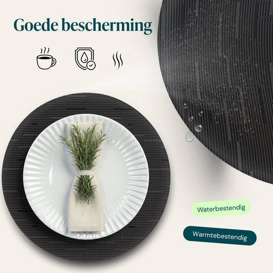 Castagnola Placemats - Placemat van Kunststof - Onderlegger - Onderzetter - Placemats Plastic en PVC - 6 Stuks - Diameter 37cm - Zwart
