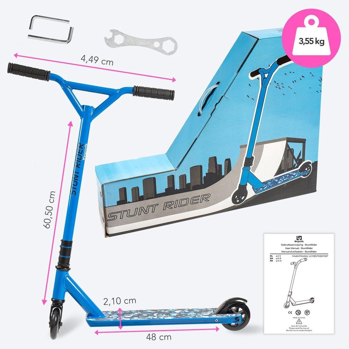 LifeGoods StuntRider - Stuntstep - Step 8+ Jaar - 100mm Wielen - Jongens/Meisjes - Blauw