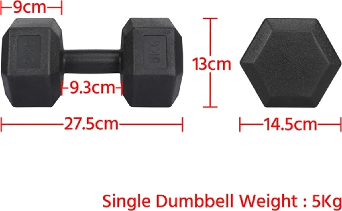 Yaheetech Dumbbells Set Van 2 x 5 kg – Voorzien Van Zeshoekige Kop En Anti-Roll Ontwerp En Kunststof Coating – Voor Krachttraining En Thuisgym – Zwart Kunststof En Beton – 28,5 x 15 x 13 cm