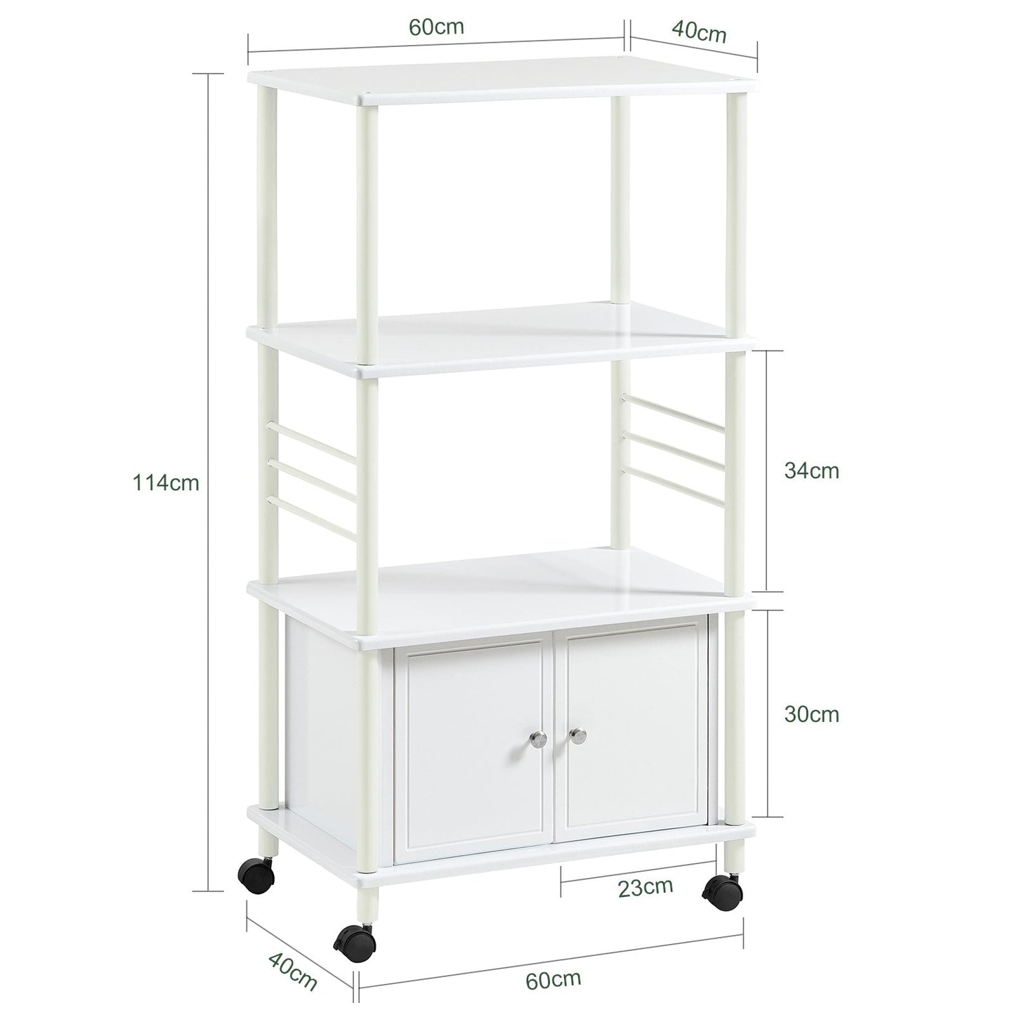 SoBuy Keukenkast met Wielen - Wit - 60x115x40 cm