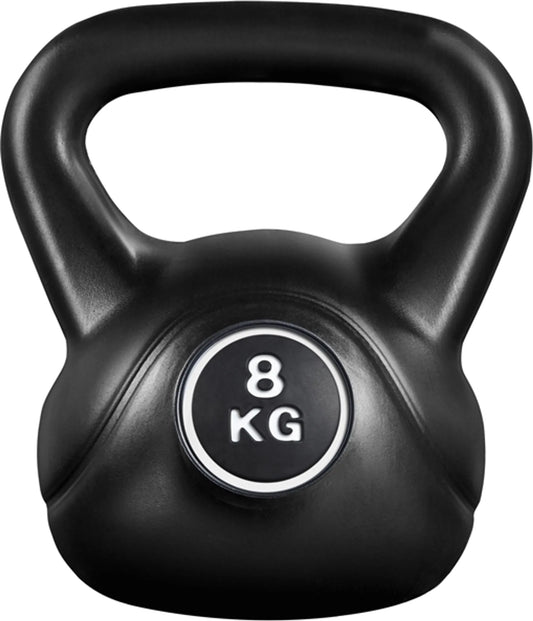 Yaheetech Kettlebell 8 kg – Voorzien Van Brede Handgreep En Platte Basis En Anti-Roll Ontwerp – Voor Krachttraining En Thuisgym – Zwart Kunststof En Beton – 22,5 x 19,5 x 26 cm
