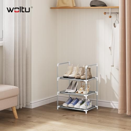 Woltu Schoenenrek 3-laags - Compacte Schoenenopberger met Smalle Planken, Grijs, 41 x 28 x 55 cm