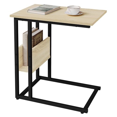 Woltu Bijzettafel voor Bank - Eikenhout en Zwart IJzeren Frame - 55x36x59,5 cm