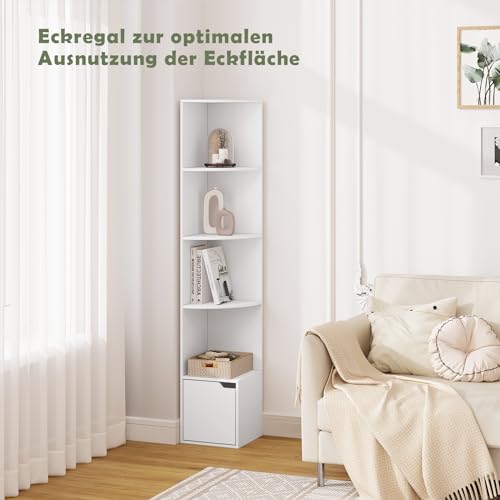 Woltu Hoekboekenkast met 5 Planken en Kastdeur - Wit Hout - 29,5 x 29,5 x 158 cm