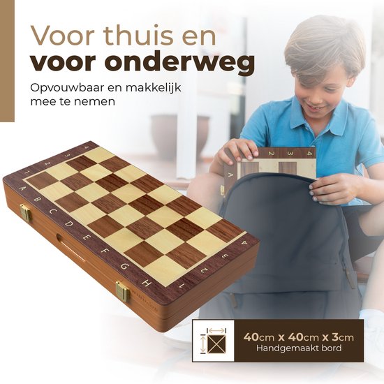 Windsor Schaakbord met Schaakstukken - Damstenen - 40 cm - Annotaties - Schaakset - Magnetisch Schaakspel - Chess Set - Hout