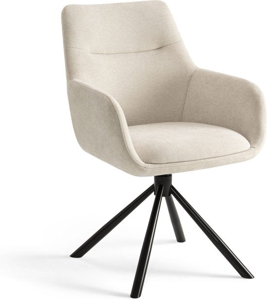 Furnihaus Olivia Draaibare Eetkamerstoel – Met Armleuning – Beige – Comfortabele Stoffen Design Stoel voor Eetkamer of Woonkamer