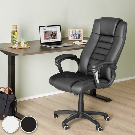 tectake® - Luxe directie Bureaustoel Burostoel Kantoorstoel - kunstleer - wit