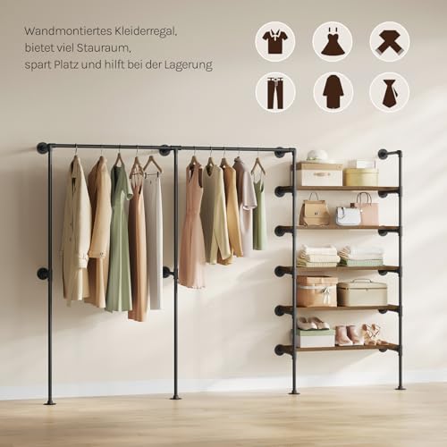 Woltu Kledingrek Wandmontage Open Kast Industrieel Zwart Metaal Vintage Bruin