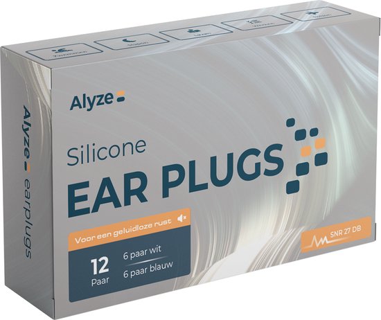 Alyze Earplugs - 12 paar Siliconen Oordoppen - Slapen - Festival partyplug - Loop - Plugs - Anti Snurk - Snurken - Gehoorbescherming - Sleep - Oordopjes - Incl. opbergdoosje