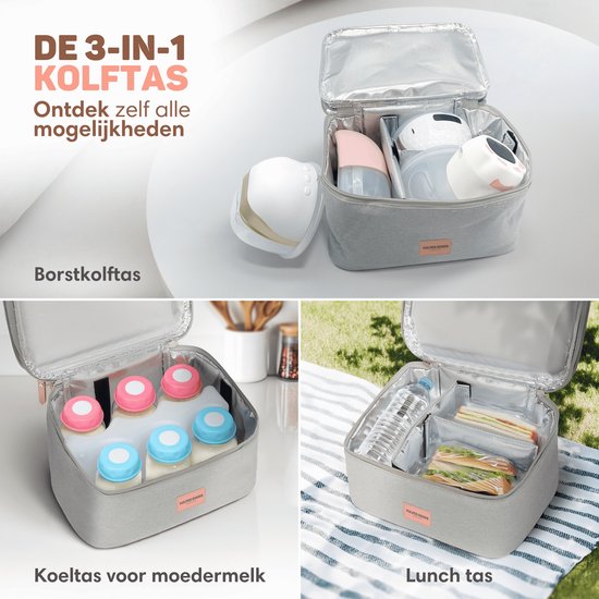 Vulpes Goods® Babycare - Luxe Koeltas met Koelelement - Voor Onderweg - Kolftas - Moedermelk tot 12 uur Koel - Koeltas Kolf - Koeltas Moedermelk - Bewaartas Babyvoeding - Premium Grey
