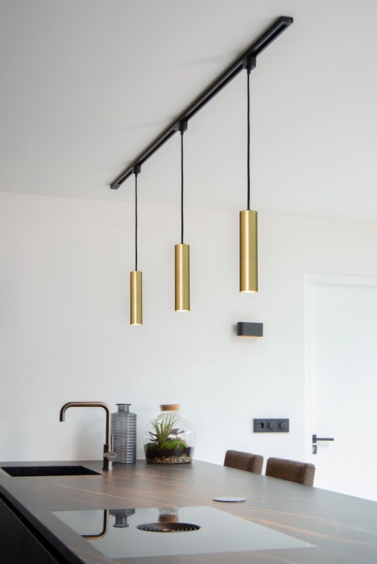 Lucide TRACK FLORIS Hanglamp - 1-fase Railsysteem / Railverlichting - 1xGU10 - Mat Goud / Messing (Uitbreiding)