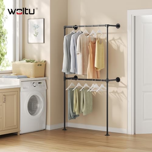 Woltu Open Wandkast Industrieel Zwart - Wandgemonteerde Kledingrek met 2 Stangen 102,5 x 187 x 36,5 cm
