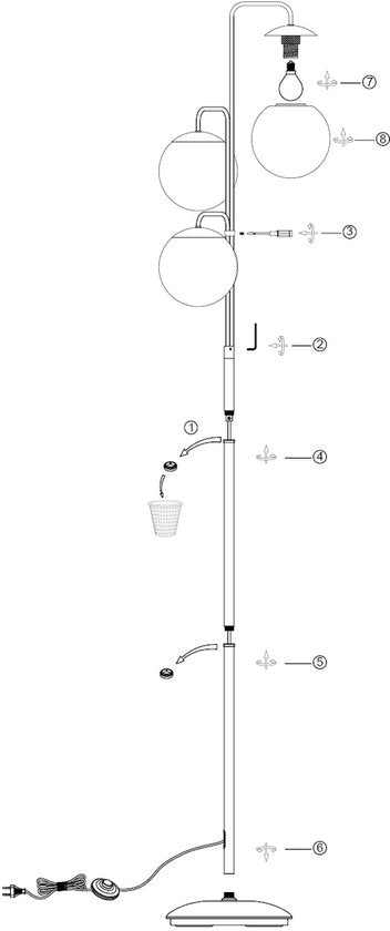 Vloerlamp Bollique 4611ZW van Steinhauer - Stijlvol zwart metaal met 3 smoke glazen bollen, hoogte 173 cm, ronde voet 40 cm, perfect voor binnengebruik