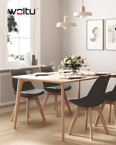 Woltu Eetkamerstoelen Set van 2 Ergonomisch Design - Massief Hout en Kunstleer - Grijs - BH29gr-2