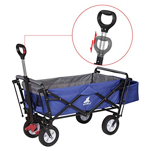 Woltu Transportwagen Opvouwbaar - Stevig Stalen Frame Blauw - 80 kg Draagvermogen, Met Rem en Afneembare Zonneklep - 4 Zwenkwielen 100x50x90 cm