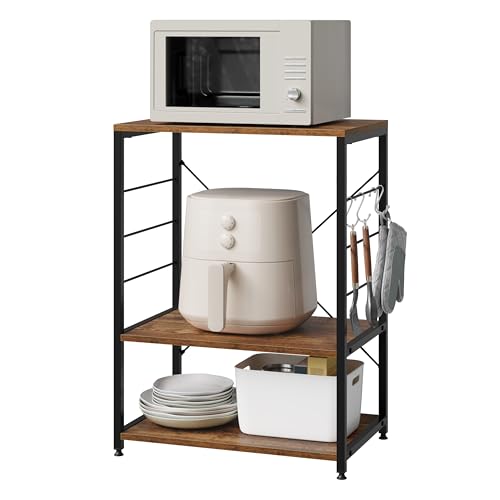 Woltu Keukenrek met 4 S-vormige Haken - Stalen Keukenwagen met MDF Planken - Zwart - 60 x 40 x 82 cm