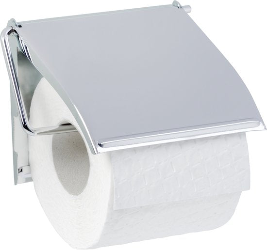 WENKO Toiletrolhouder Cover met klep chroom - WC rolhouder - Toiletpapierhouder