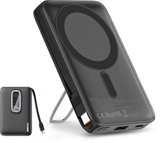 Powerbank 10.000 mAh geschikt voor MagSafe met USB C Kabel - 3 in 1 Ontwerp - 22.5W Draadloze Powerbank - Inclusief 60W Oplaadkabel - Snellaadfunctie - USB & USB C - Zwart