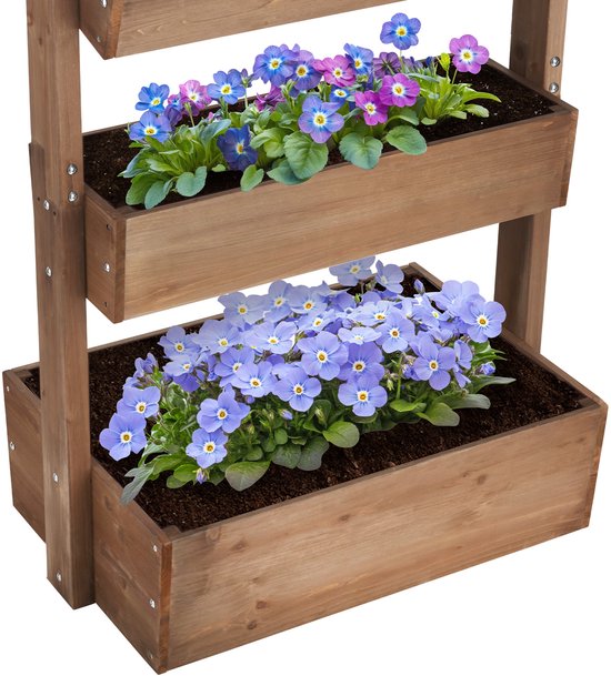 tectake® Verticale Tuin Flora - Met 5 Plantenbakken voor Bloemen, Kruiden of Groenten - Bruin - 81 x 52 x 180 cm - Kweekbak voor Moestuin - Kantelbare Bloembakken van Gelakt Dennenhout - Inclusief Vliesdoek/Worteldoek - Weerbestendig en Stabiel
