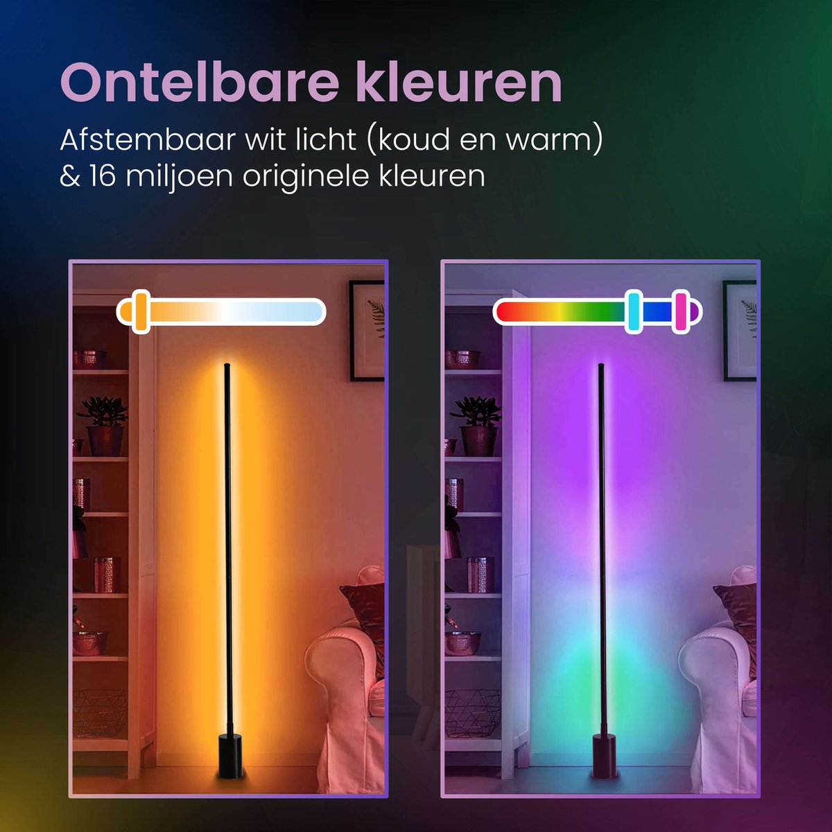 Sensic SL-1 Hoeklamp met Afstandsbediening - RGB & Wit Licht - Smart Vloerlamp - Staande Lamp - App Besturing - Zwart