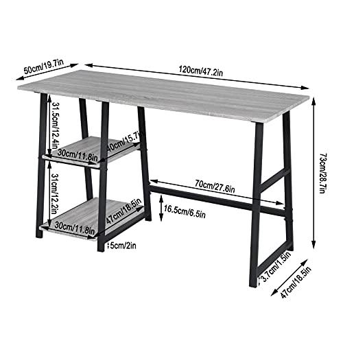 Woltu Bureau met Opbergruimte Industrieel Design - Grijs - 120 x 50 x 73 cm