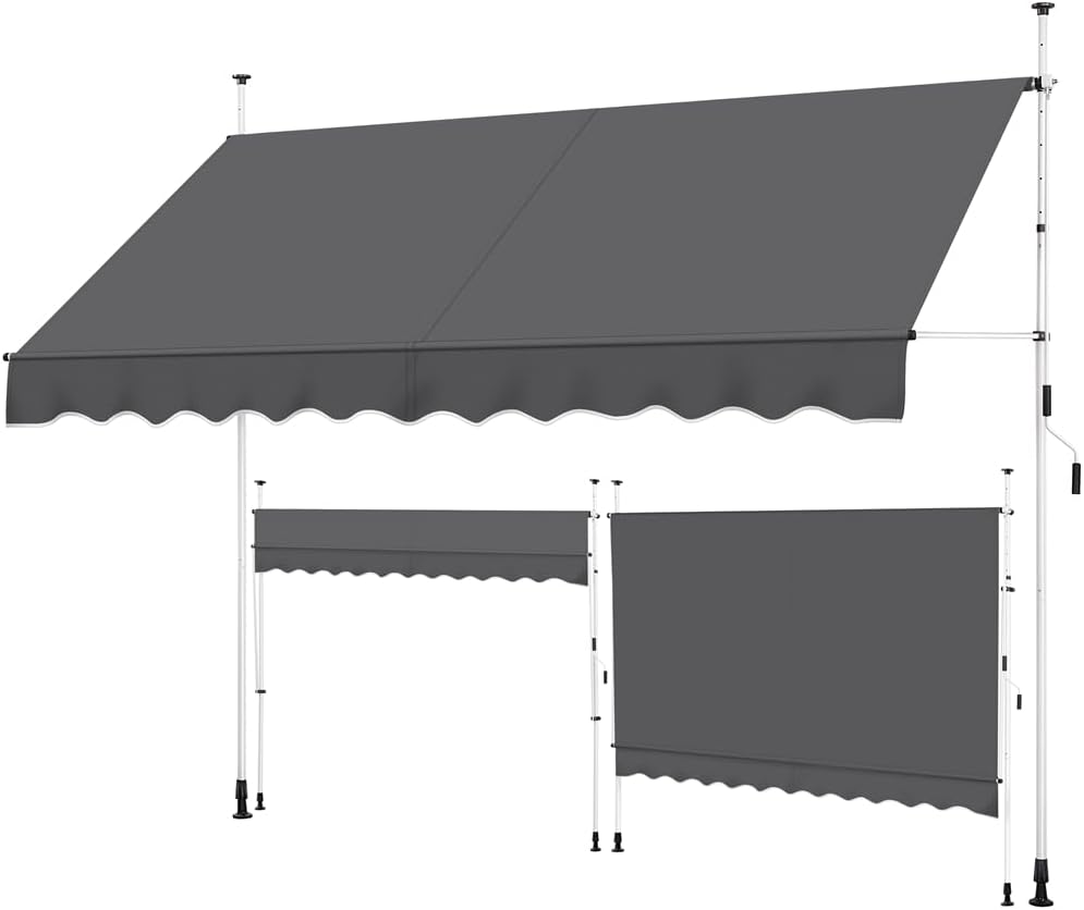 Yaheetech Zongordijn met Telescopisch Frame en Slinger - 300 x 120 cm - Verstelbare Hoogte 210-300 cm - UV-bestendig - Grijs