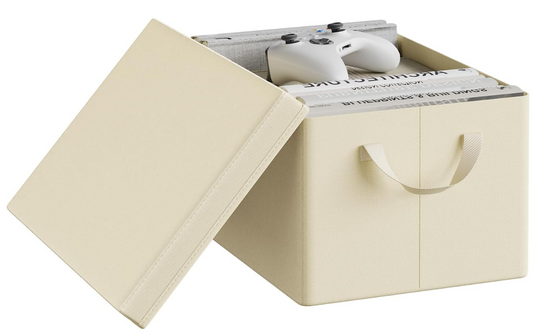 WOLTU Opbergdoos met Deksel - Crème - 38 x 27 x 20 cm - Opvouwbaar, 20 Liter