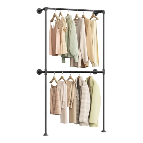 Woltu Open Wandkast Industrieel Zwart - Wandgemonteerde Kledingrek met 2 Stangen 102,5 x 187 x 36,5 cm