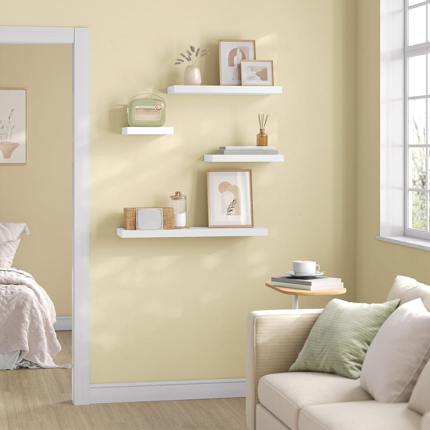 Esituro Zwevende Wandplank Wit 50 x 22,9 x 3,8 cm - Moderne MDF Wandplank - Floating Shelf voor Woonkamer, Slaapkamer, Keuken en Badkamer