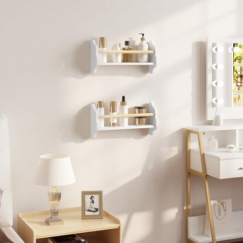 Woltu Kinderboekenkast Wolkvormige Wandplank - MDF en Grenenhout Wit - 3 Planken 45x12,7x23 cm