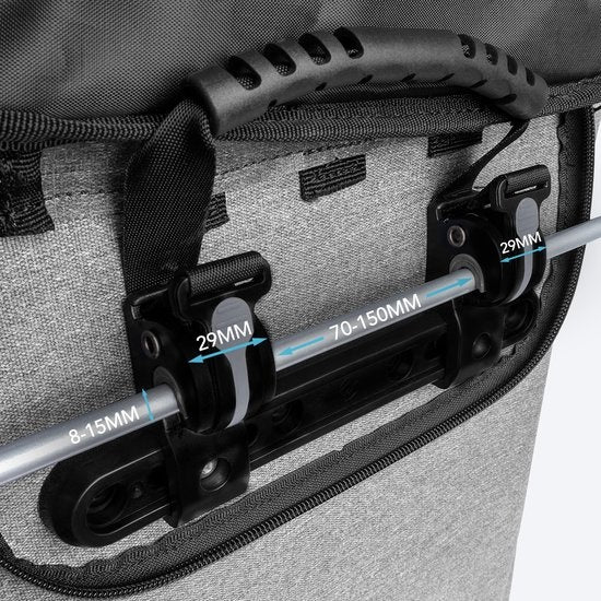 LifeGoods Enkele Fietstas - Compact - Schoudertas en Rugtas - 25L - Ronde Bagagedragers - Waterdicht - Grijs