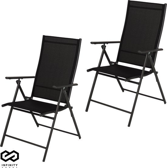 Infinity Goods Tuinstoel - 2 Stuks - 7 Verstelbare Standen - Inklapbaar - Tuin of Balkon - Weerbestendig - Textileen - Zwart