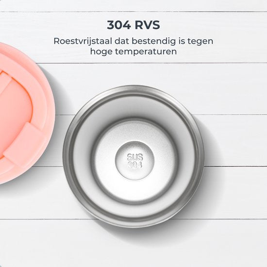 Castagnola Thermosbeker - Koffiebeker To Go - Travel Mug voor Koffie en Thee - Theebeker - 380 ML - RVS - Roze