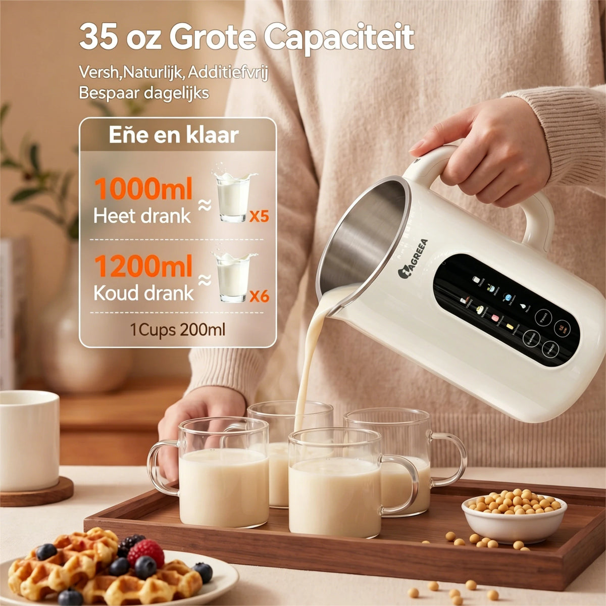 IAGREEA 10-in-1 notenmelkmaker met roestvrijstalen deksel - BPA-vrij materiaal perfect voor zelfgemaakte amandelmelk