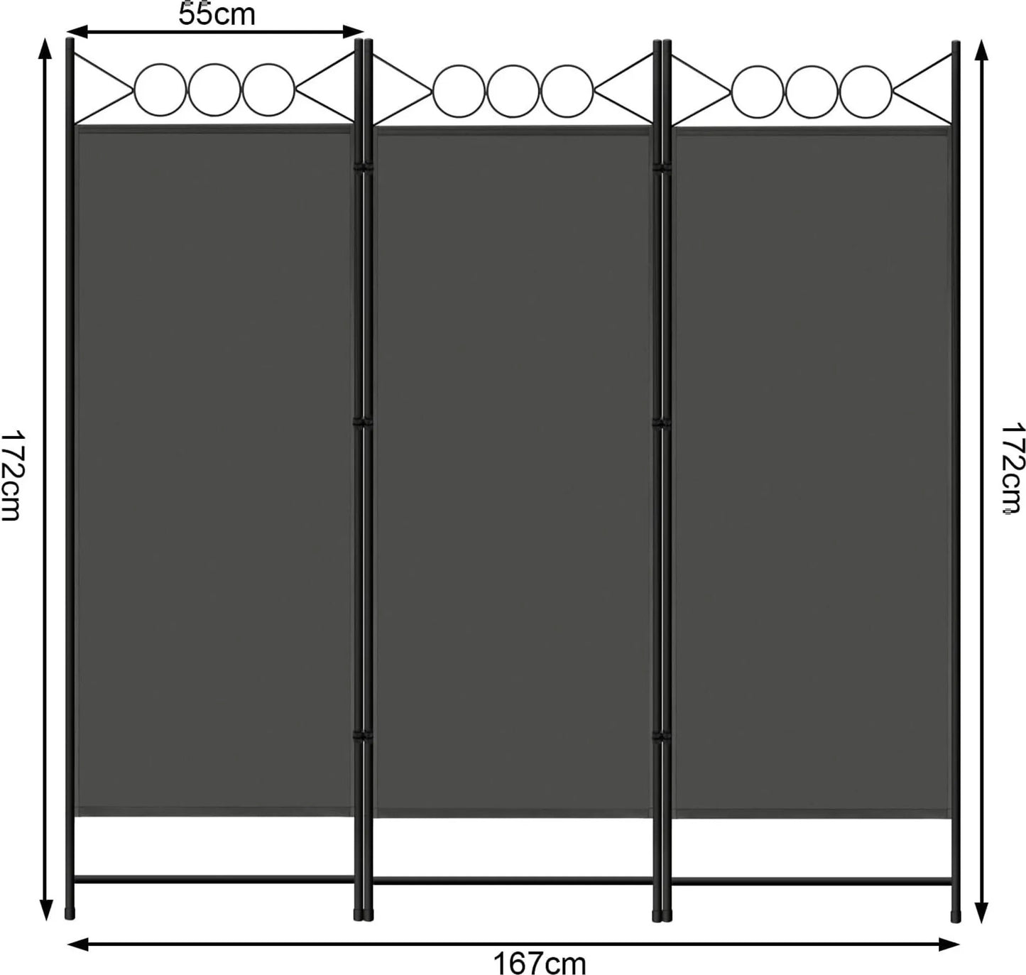 Woltu Paravent Ruimteverdeler 3-Delig Klapbaar - Donkergrijs - 167 x 172 cm - Vrijstaande Privacywand voor Binnen & Buiten