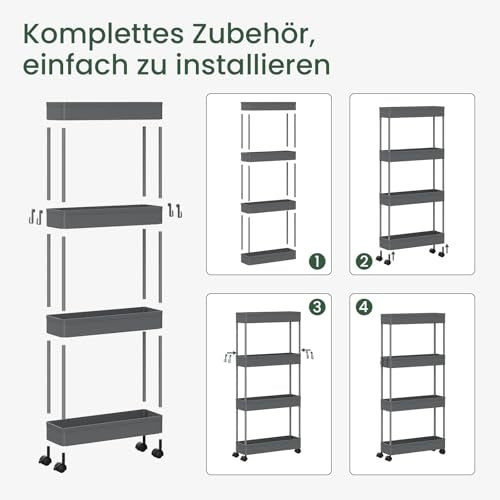 Servierwagen met 4 niveaus grijs 39 x 83,5 x 12,5 cm